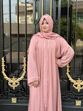 Pink abaya with white piping-192
