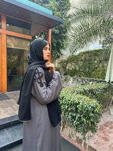 Elegant Grey Abaya with Black Handwork Detailing
