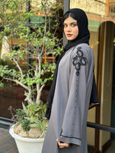 Elegant Grey Abaya with Black Handwork Detailing
