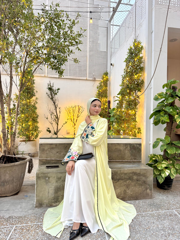Premium Butter Yellow 2pc Abaya Set