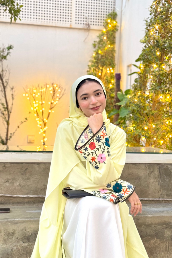 Premium Butter Yellow 2pc Abaya Set