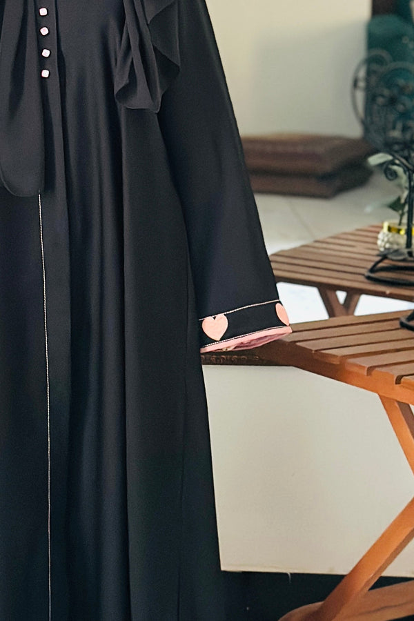 Heart‑Embellished Black Abaya