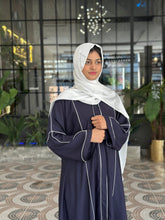 Midnight Blue Abaya with White Piping-09