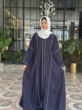 Midnight Blue Abaya with White Piping-09
