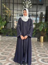 Midnight Blue Abaya with White Piping-09