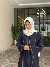 Midnight Blue Abaya with White Piping-09
