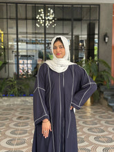 Midnight Blue Abaya with White Piping-09