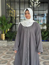 Grey Classic Abaya with White Piping-193