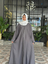 Grey Classic Abaya with White Piping-193