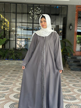 Grey Classic Abaya with White Piping-193