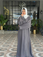 Grey Classic Abaya with White Piping-193