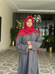 Grey Classic Abaya with Red Piping