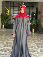 Grey Classic Abaya with Red Piping