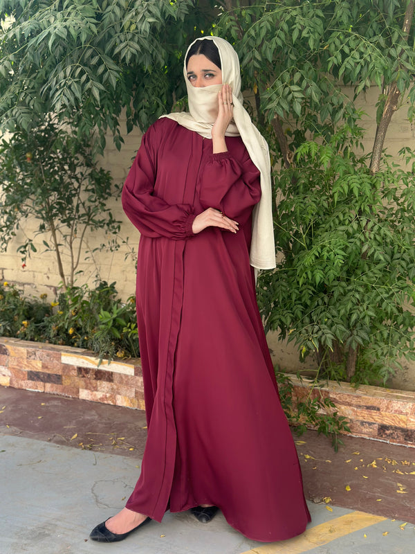 Hina Front Open Abaya (Mehroon)-02