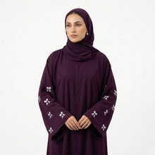 Pink Abaya With White Bow Emb
