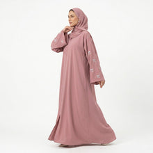Pink Abaya With White Bow Emb