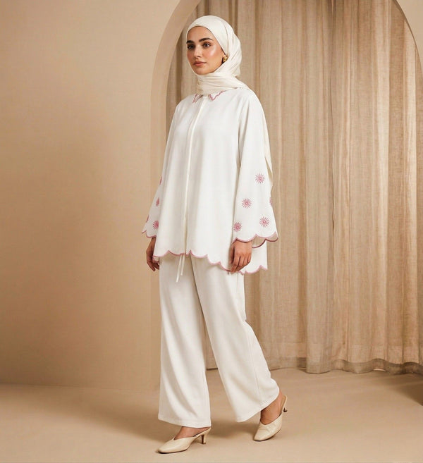 Scallop Bloom Embroidered Co‑ord Set