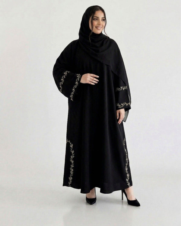 Golden Laurel Embroidered Abaya