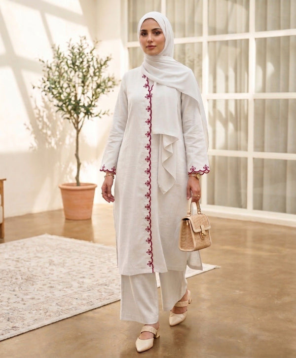 Scallop Vine Embroidered Tunic Set