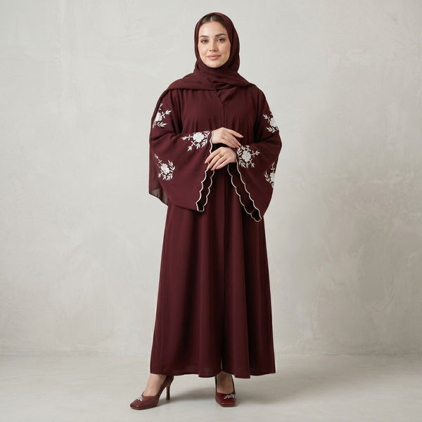Embroidered Scallop Bell Abaya