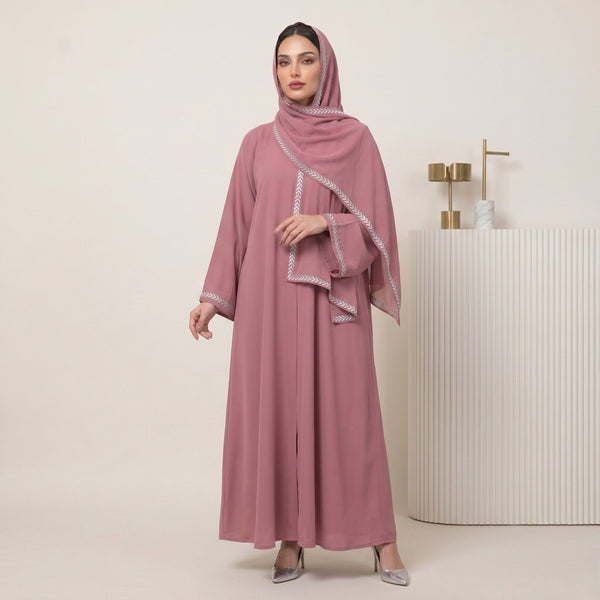 Basic Abaya with Embroidered Hijab
