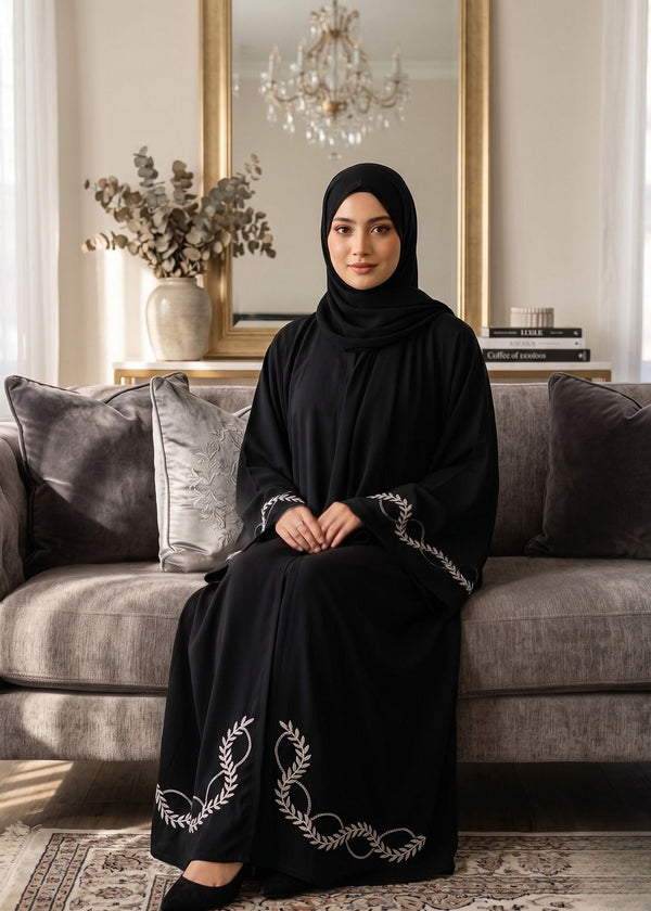 Black Sleeves Embroidery Abaya