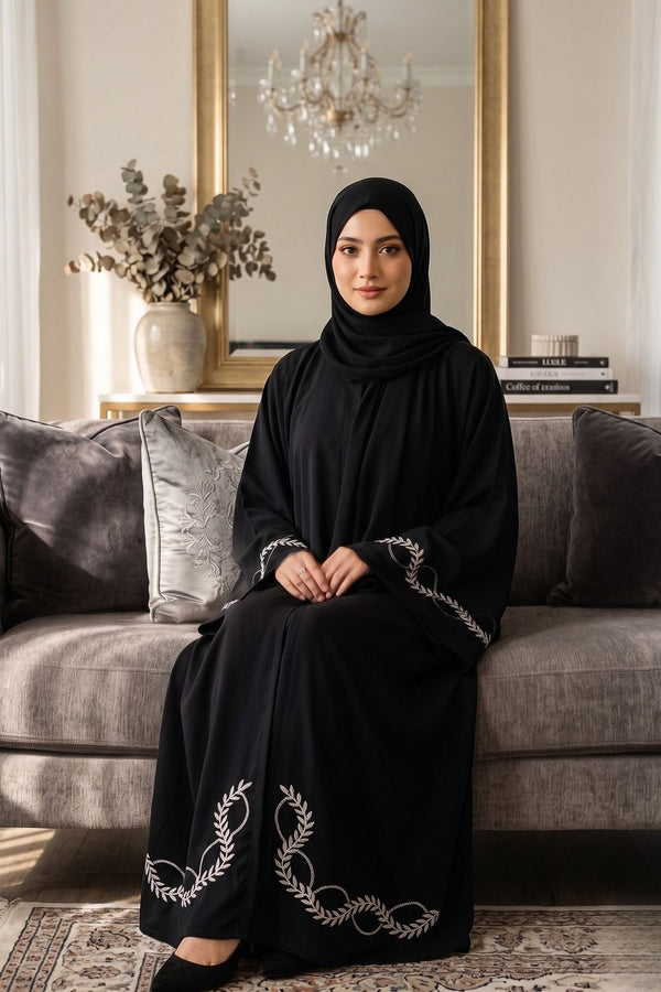 Black Sleeves Embroidery Abaya
