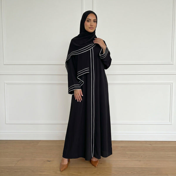 Ameera Contrast Line Abaya