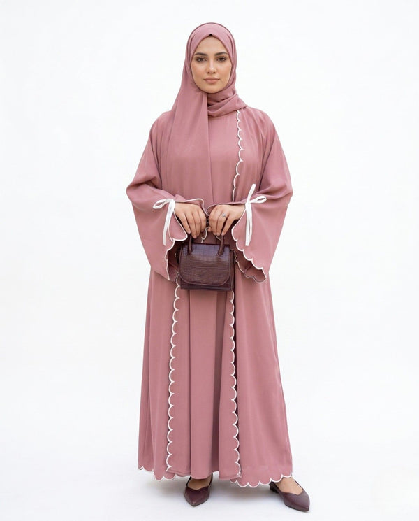 Cutwork Embroidered Abaya with Tie Sleeves 2 pc