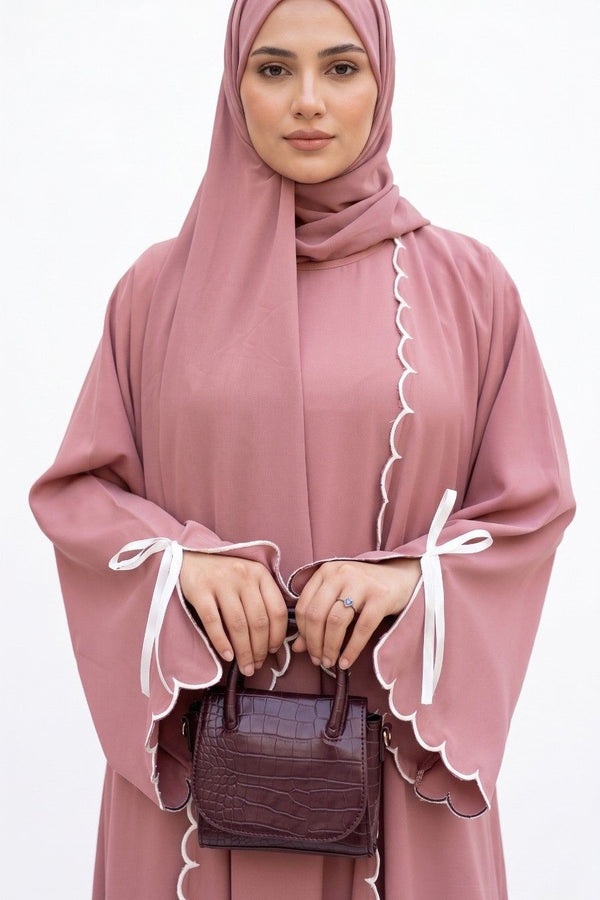 Cutwork Embroidered Abaya with Tie Sleeves 2 pc