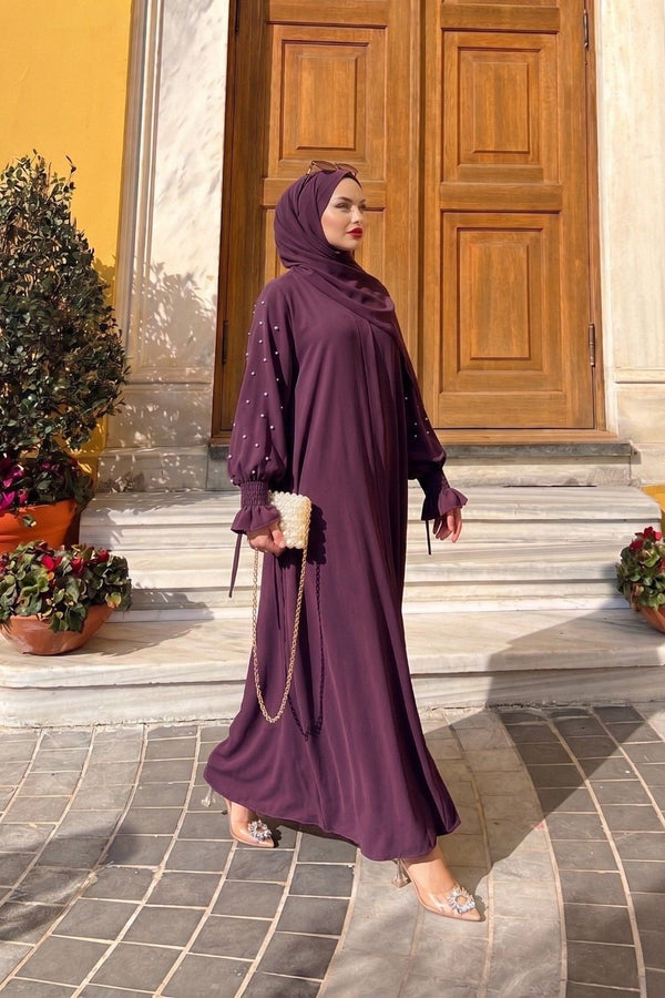 Abaya with sleeves pearls