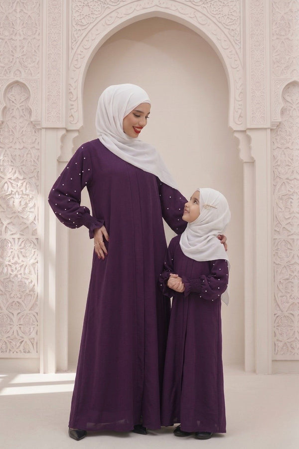 Black Abaya with sleeves Pearls  Mommy & Me Abaya Set