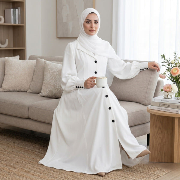 White Coat Buttoned Abaya