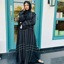 Modern Black Abaya with White Stripe Patterns-163