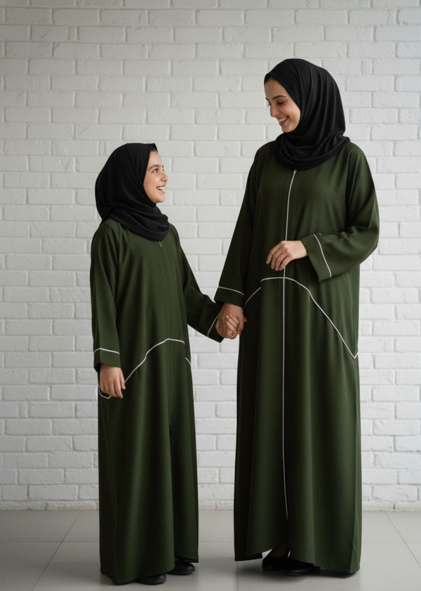 Kids Olive Piped Abaya