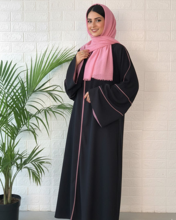 Midnight Rose Trim Piping Abaya