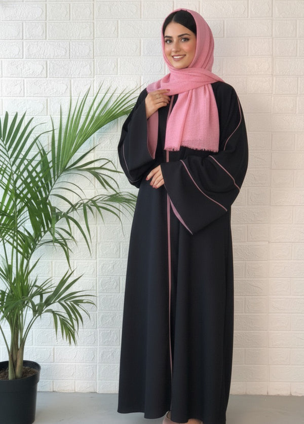 Midnight Rose Trim Piping Abaya