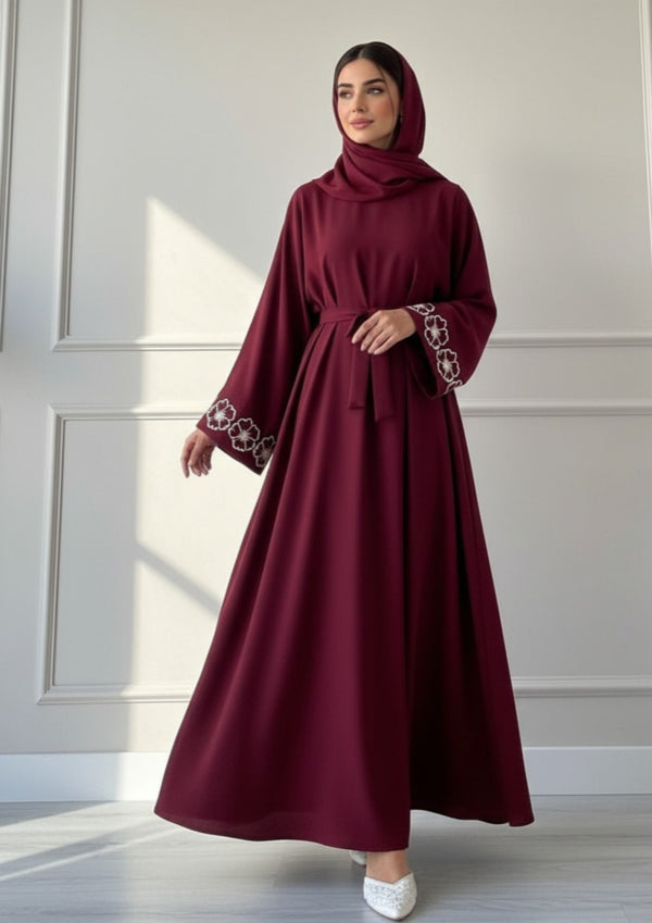 Maroon Elegance Embroidered Abaya