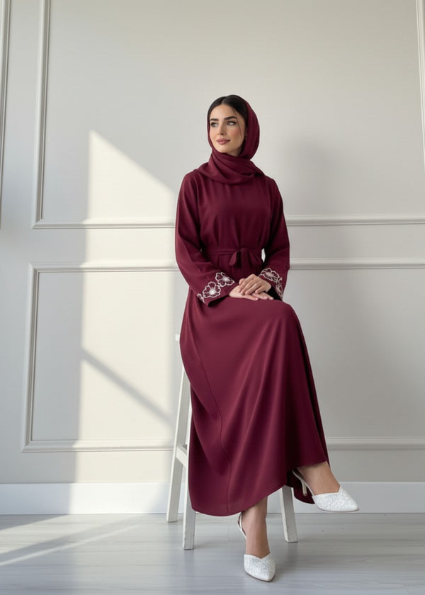 Maroon Elegance Embroidered Abaya
