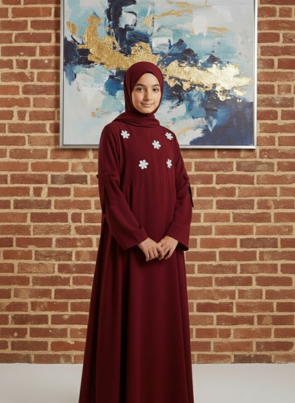 Maroon Daisy Elegance Abaya
