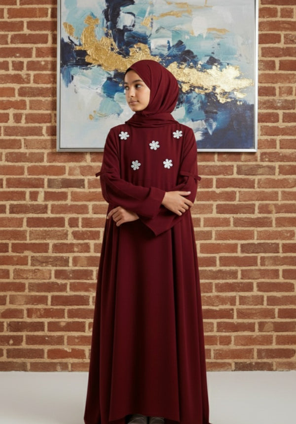 Maroon Daisy Elegance Abaya
