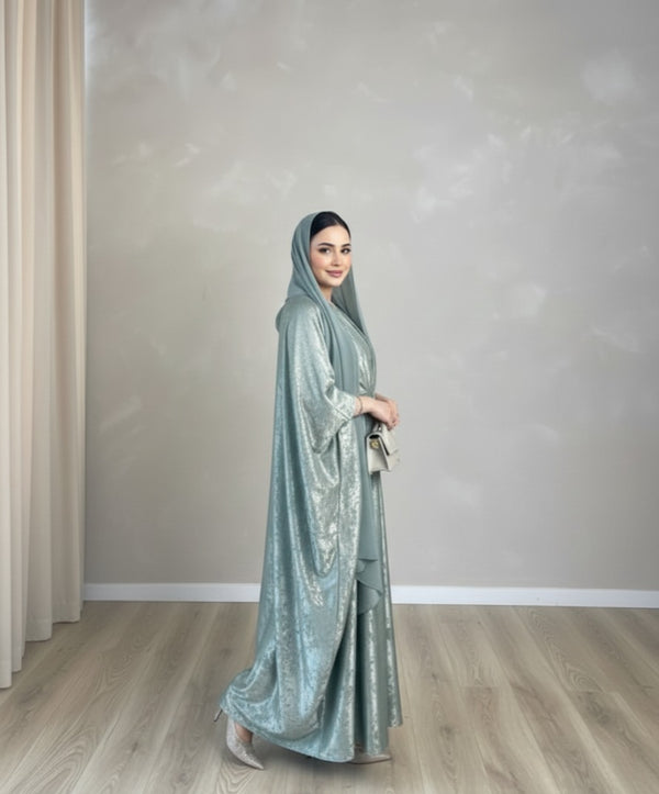 Celestial Mint Velvet Shimmer Abaya