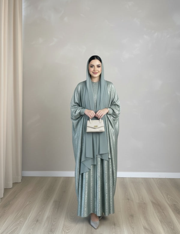Celestial Mint Velvet Shimmer Abaya