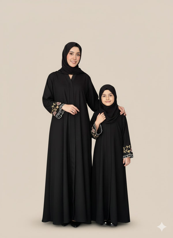 Black Bloom Mommy & Me Abaya Set