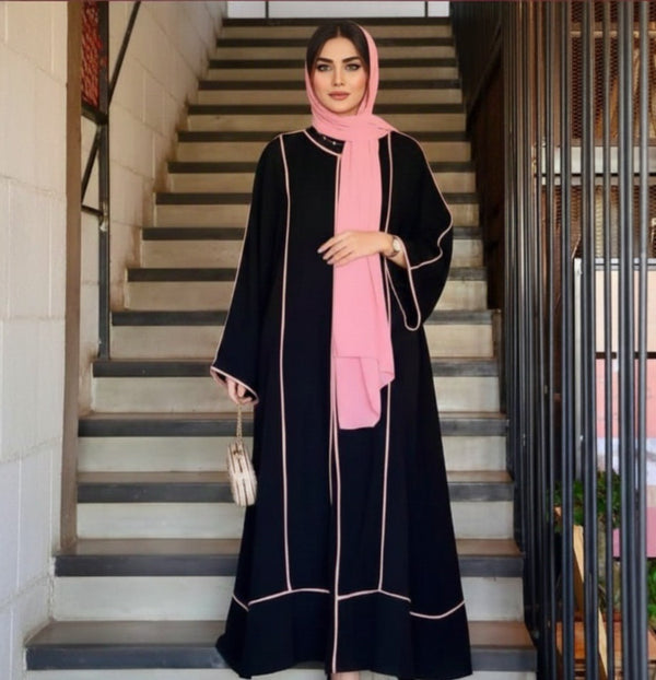 Blush Piping Elegance Abaya