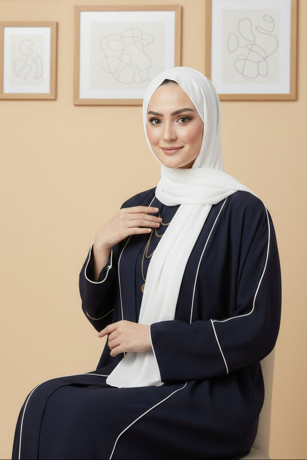 Luxury Navy Blue Double Layer Abaya Set with Separate Inner