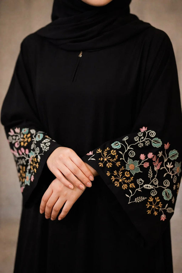 Midnight Bloom Embroidered Abaya