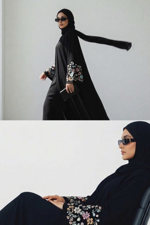 Midnight Bloom Embroidered Abaya