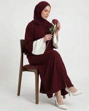 Maroon Elegance Abaya with White Cuff Contrast