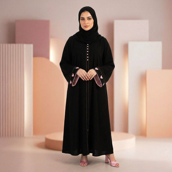 Heart‑Embellished Black Abaya